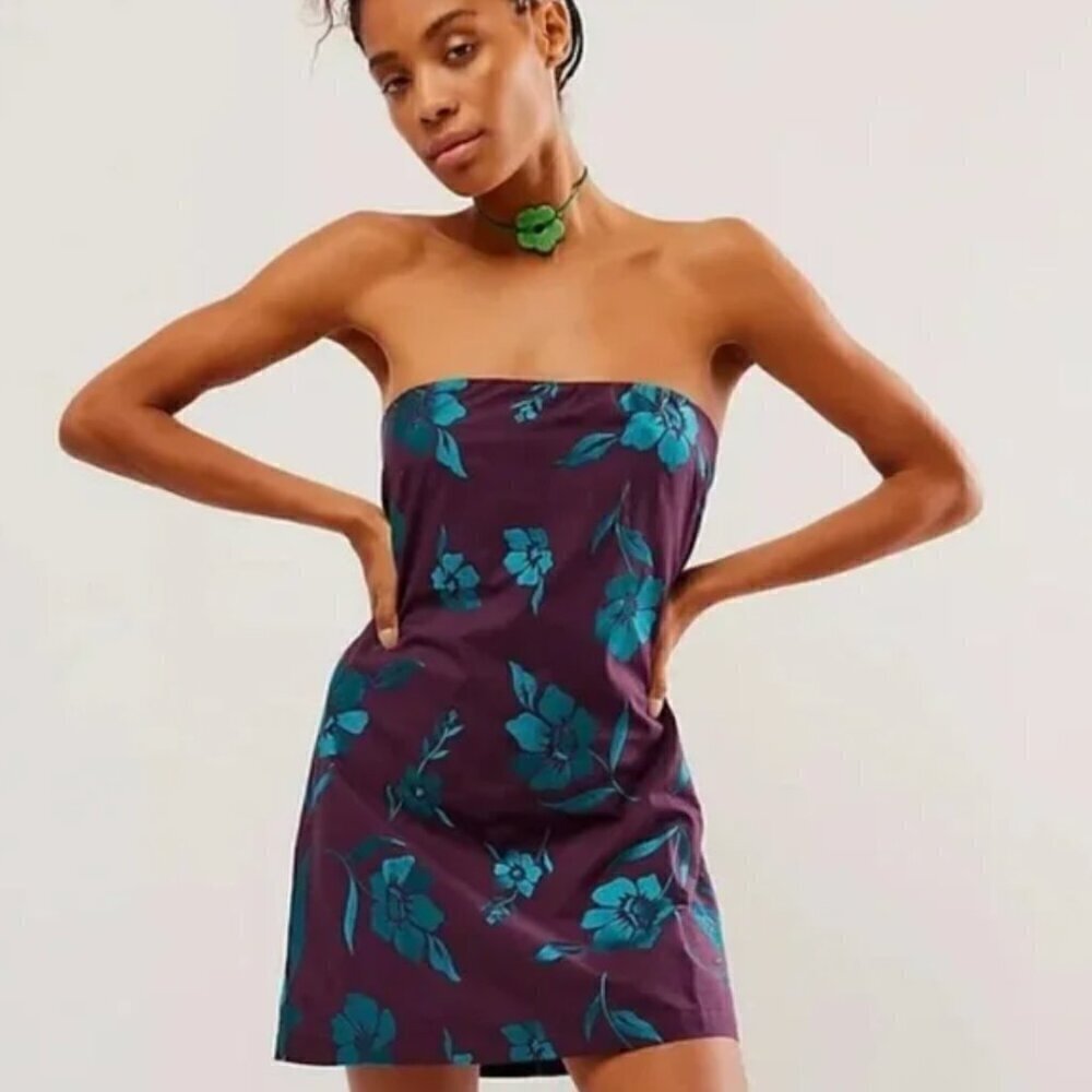 NWOT Free People Sonja Mini Tube Dress Floral Blue/Purple Sz S